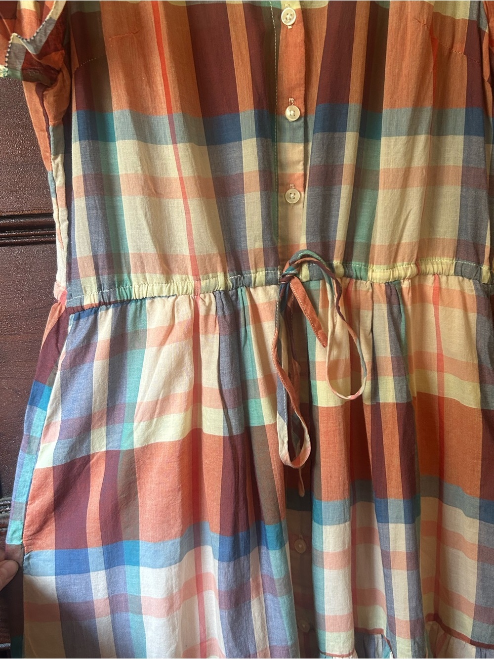 Trovata Birds of Paradis Kristi Dress Market Plaid Boho Flutter Sleeve Cottage - Picture 9 of 13
